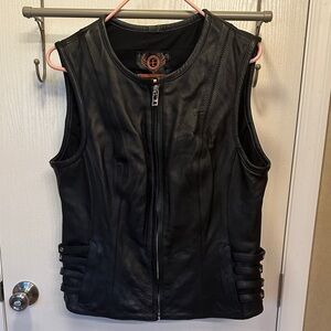 Edgy Black Leather Vest with Strap Details